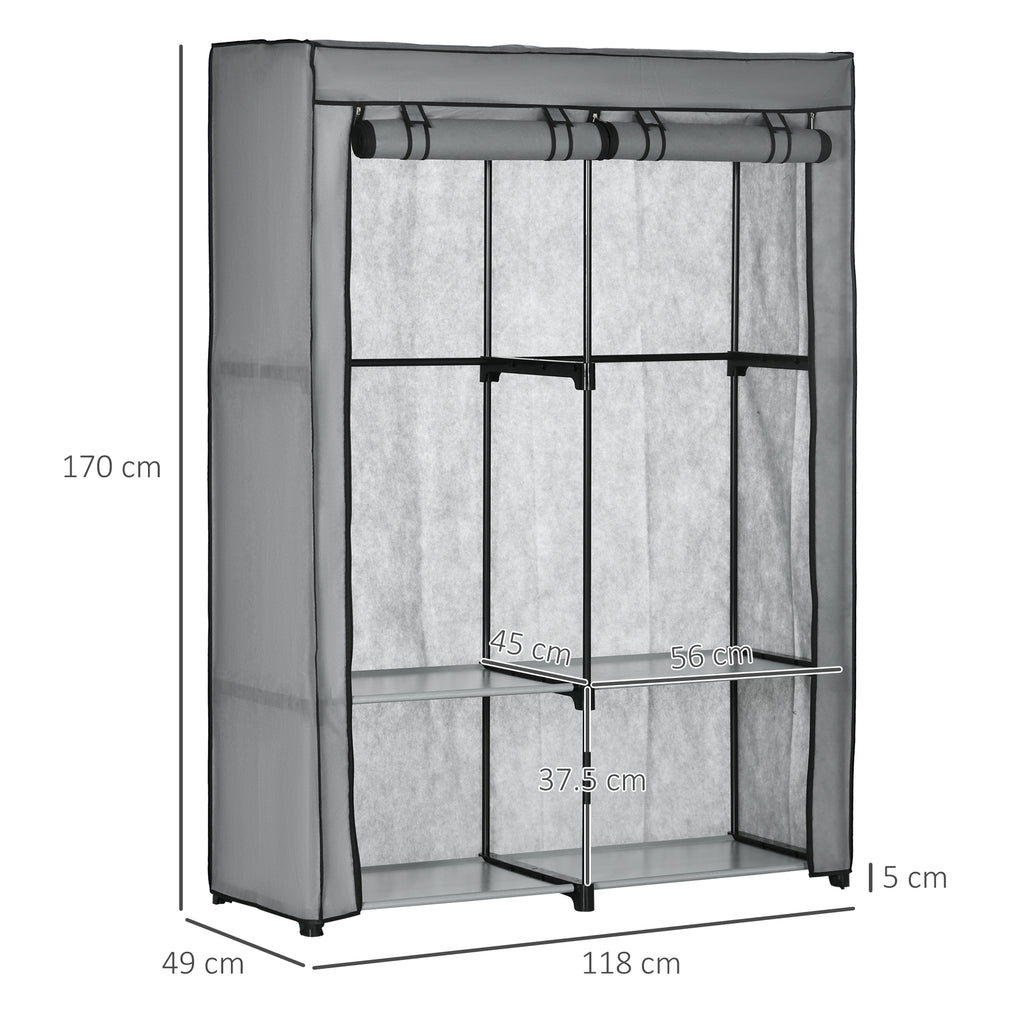 HOMCOM Fabric Wardrobe w 4 Shelves 2 Hanging Rails Foldable Closets L