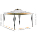 Outsunny 3.5x3.5m Side-Less Outdoor Canopy Gazebo 2-Tier Roof Steel Frame Beige