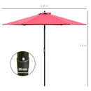 Outsunny 2.8m Patio Umbrella Parasol Outdoor Table Umbrella 6 Ribs Wine Red