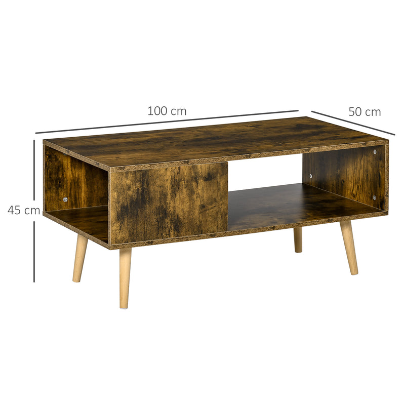 HOMCOM Coffee Table, Retro Cocktail Table W/ Storage Compartments, Rustic Brown
