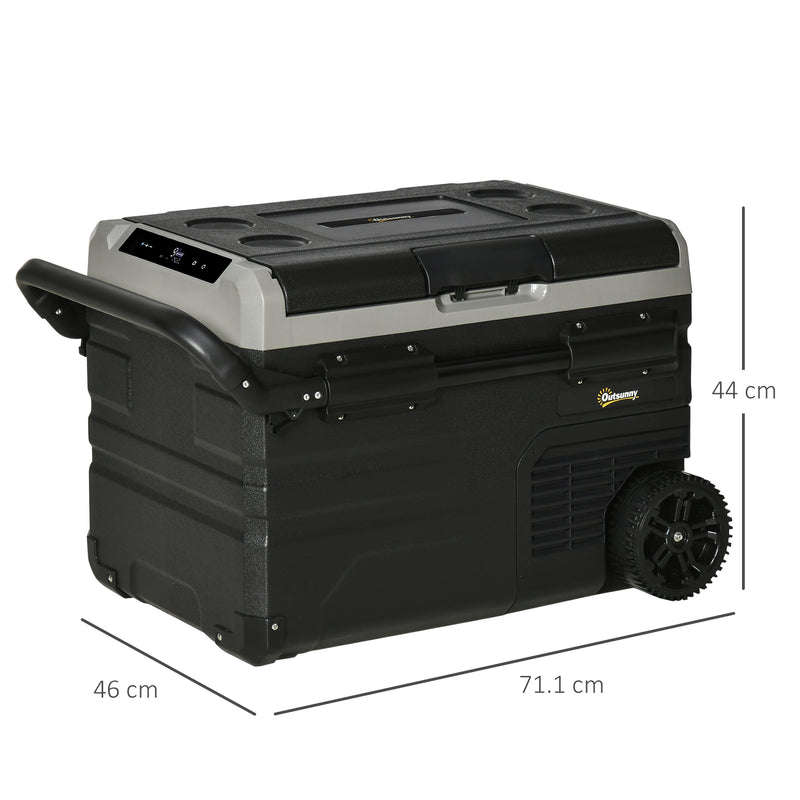Outsunny 40L Car Refrigerator 12V Portable Freezer w/ Inner LED Light, Wheels