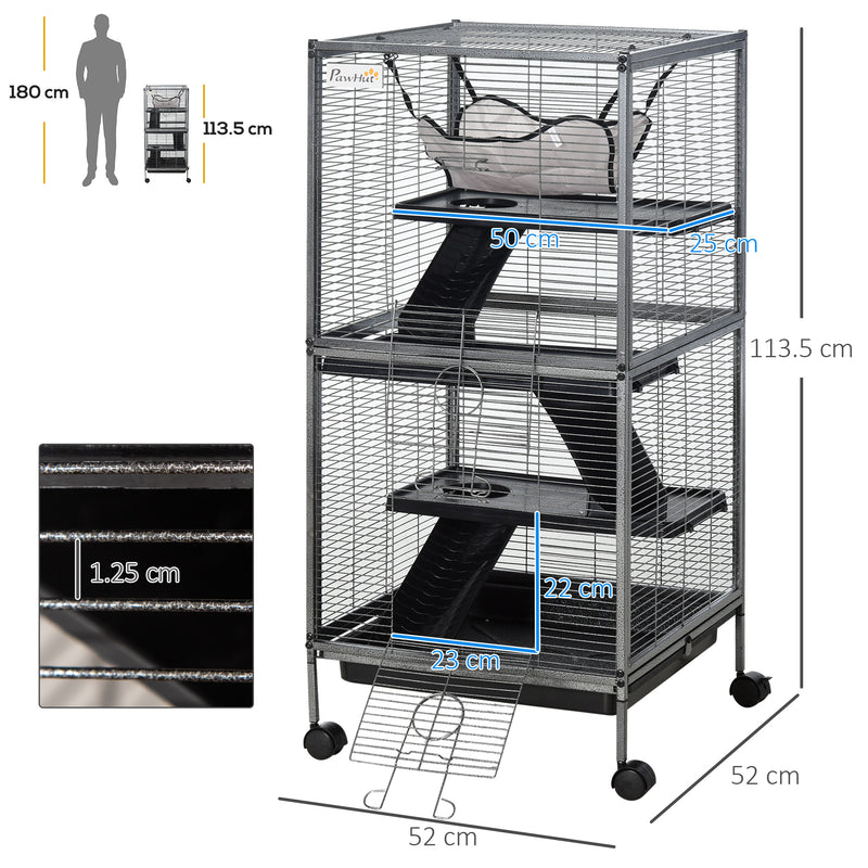 PawHut Rolling Small Animal Cage for Chinchillas Ferrets Kittens W/ Ramp