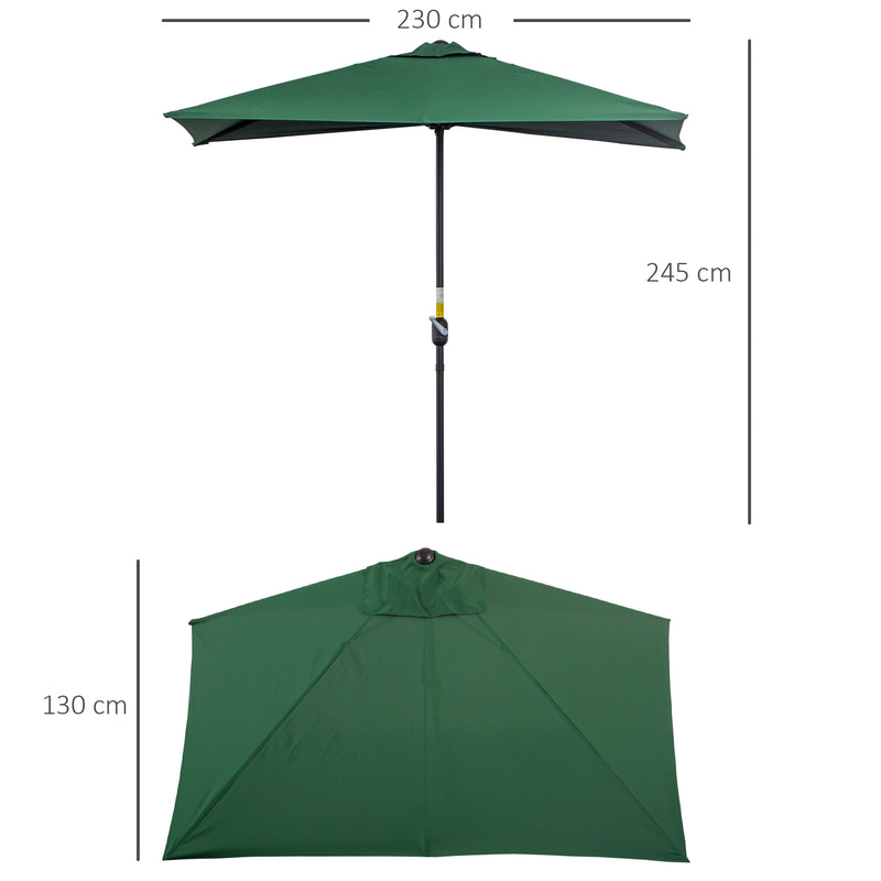 Outsunny 2.3m Garden Balcony Half Round Umbrella Metal Parasol Umbrella Green