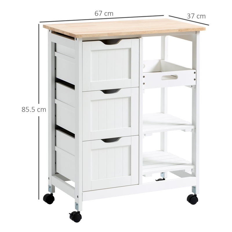 HOMCOM Rolling Kitchen Island Cart, Bar Serving Cart, Compact Trolley White