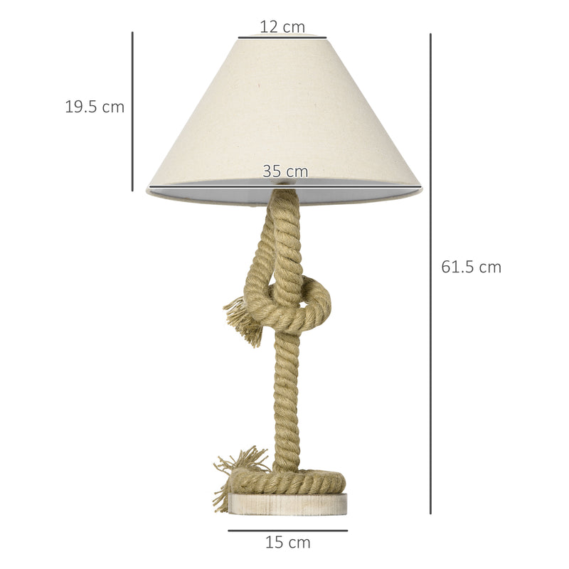 HOMCOM Farmhouse Table Lamp with Fabric Lampshade Twisted Hemp Rope for Study