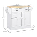 HOMCOM Kitchen Island with Adjustable Shelf Storage Drawers and Cabinets White