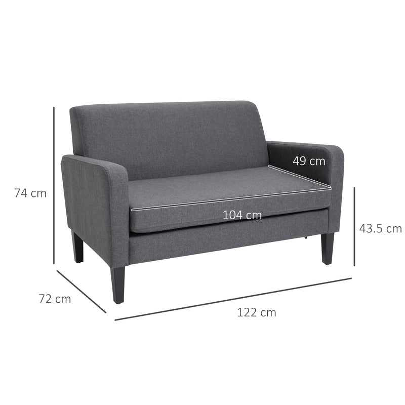 HOMCOM Linen Modern-Curved 2-Seat Sofa Loveseat w/ Thick Cushion Wood Legs Grey