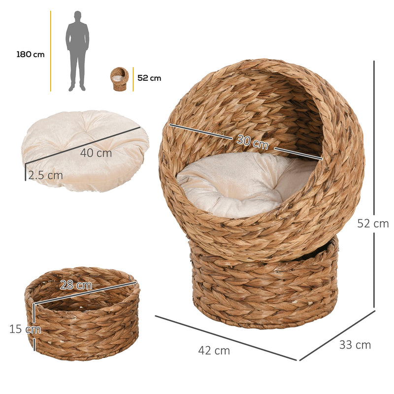 PawHut Wicker Cat House, Raised Cat Bed with Cylindrical Base, 42 x 33 x 52cm