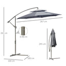 Outsunny 2.7m Cantilever Banana Parasol Outdoor Sun Shade w/ Crank, Dark Grey