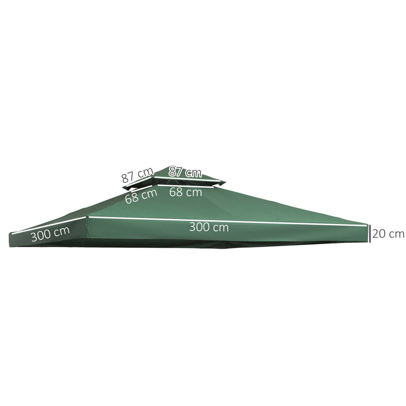 Outsunny 3(m) 2 Tier Garden Gazebo Top Cover Replacement Canopy Roof Dark Green