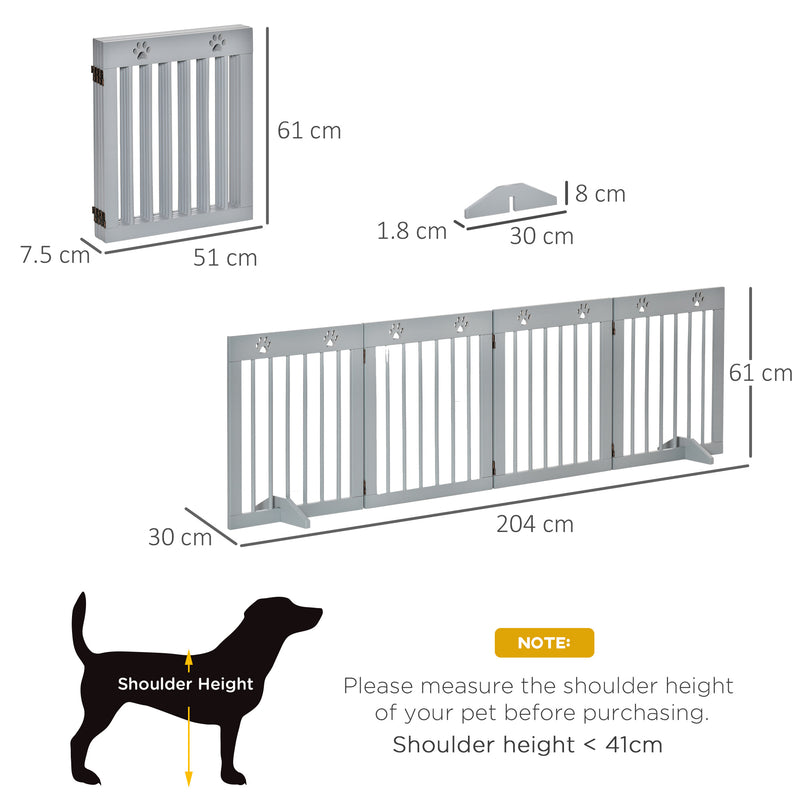 PawHut Pet Gate 4 Panel Wooden Dog Barrier Folding Fence w/ Support Feet