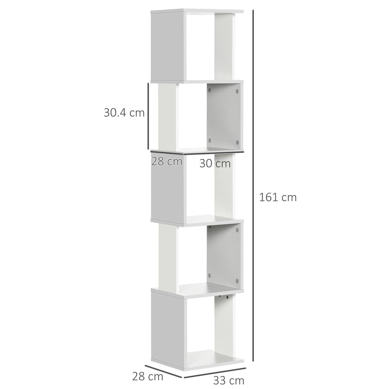 HOMCOM 5-Tier Bookshelf Freestanding Bookcase Storage Shelves Study, Light Grey