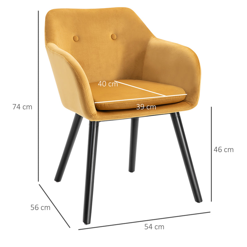 HOMCOM Modern Upholstered Fabric Bucket Seat Dining Armchairs Set of 2 Yellow