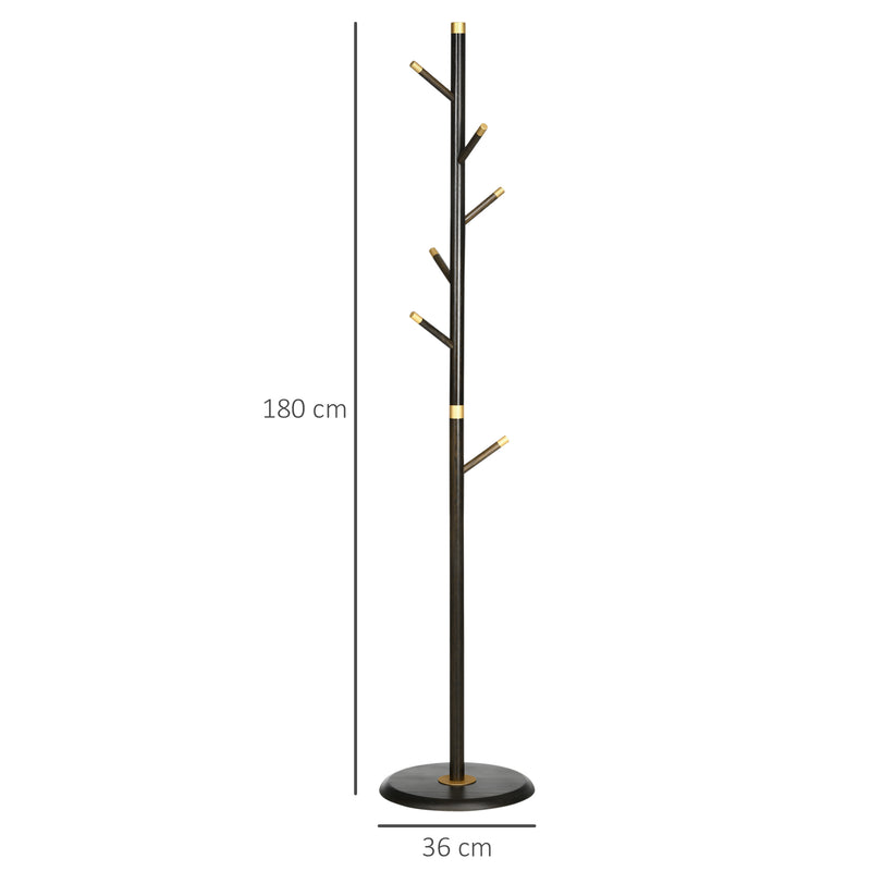 HOMCOM Coat Rack Bamboo Coat Stand with Round Base for Handbags