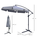 Outsunny 2.7m Garden Cantilever Banana Parasol Sun Shade w/ Crank, Dark Grey