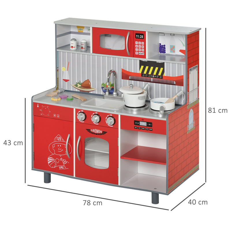 HOMCOM Multifunction Kids Kitchen Set Doll House Pretend Cooking Set Red