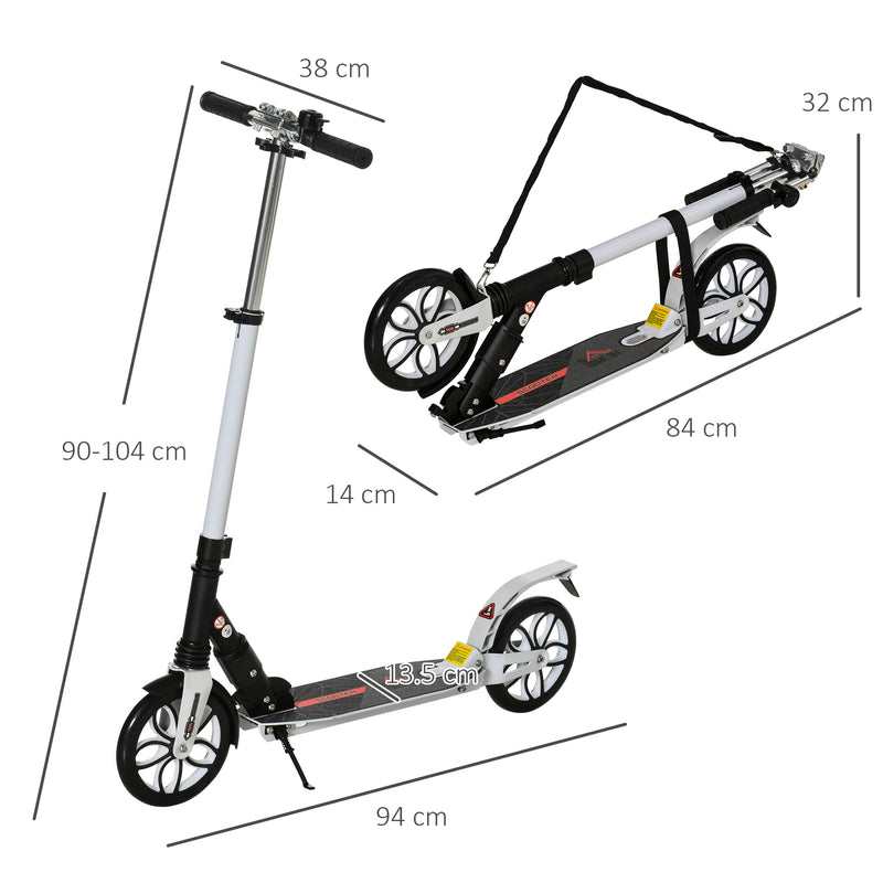 HOMCOM Folding Kick Scooter Hight-Adjustable w/ Rear Brake & Double Shock White