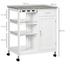 HOMCOM Kitchen Trolley Utility Cart W/ Wheel Wine Rack Open Shelf and Cabinet