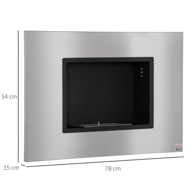 HOMCOM Wall Mounting Bio Ethanol Fireplace Heater with 1.5L Tank, Silver