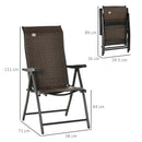 Outsunny Set of 2 Outdoor Rattan Folding Chair Set w/ Adjustable Backrest Brown