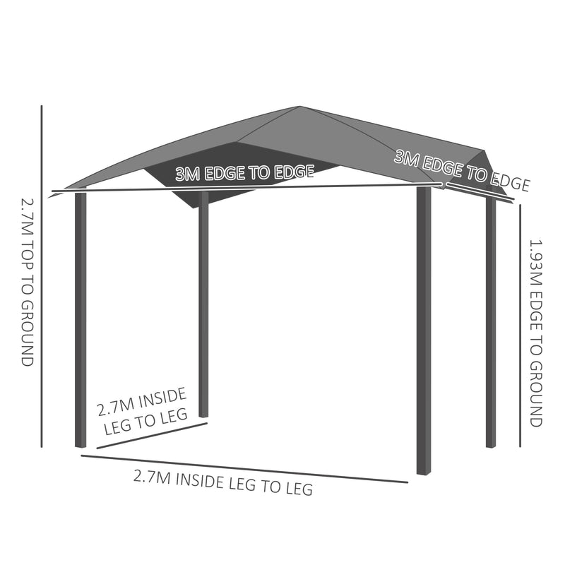 Outsunny 3x3(m) Outdoor Patio Gazebo Pavilion Canopy Tent Steel Frame Grey