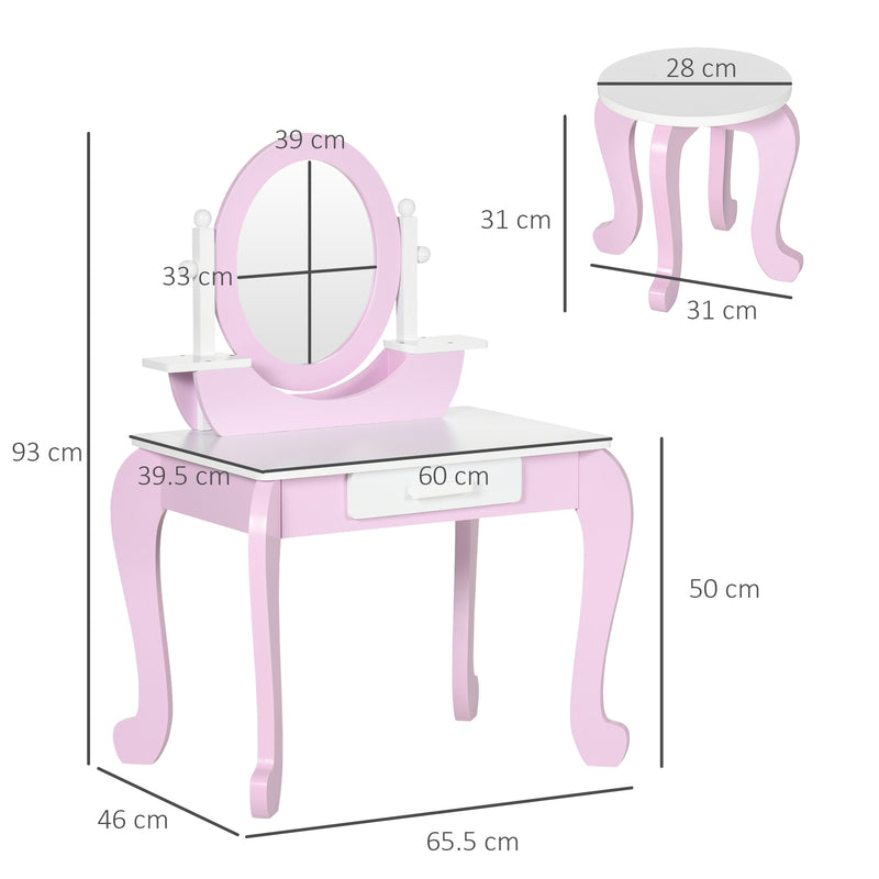 ZONEKIZ Kids Dressing Table Set, Kids Vanity Set w/ Drawer - Pink