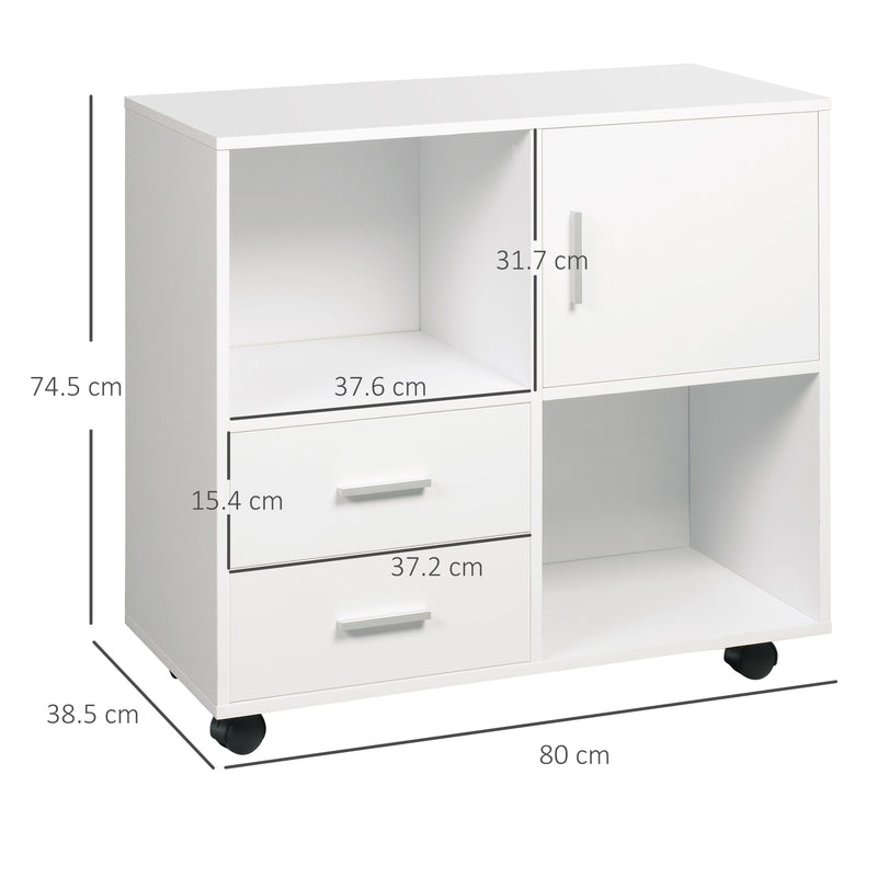 Vinsetto Printer Stand Mobile Office Storage Cabinet W/ Shelves Drawers, White
