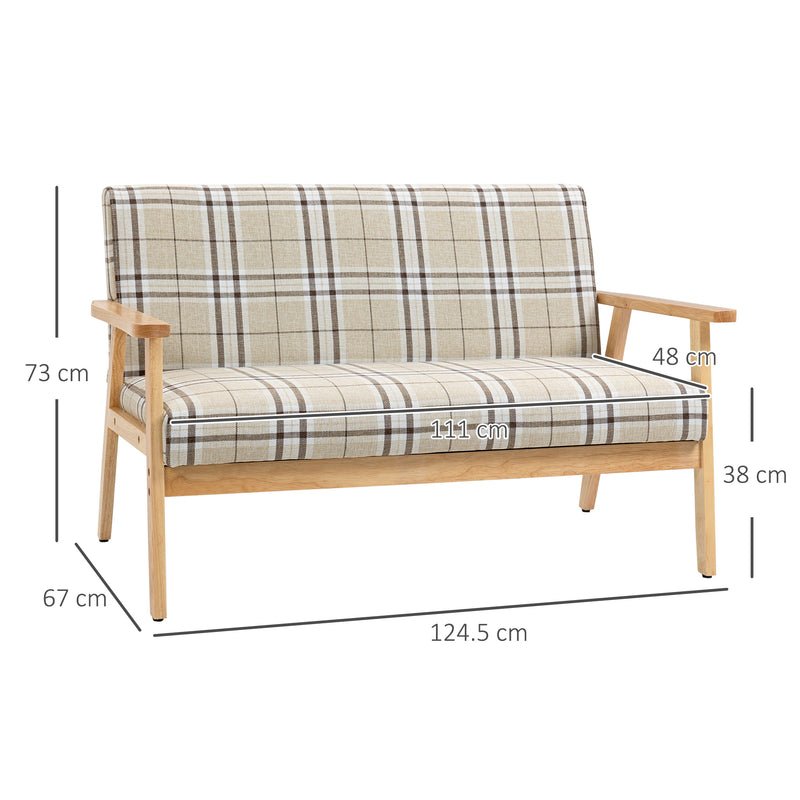 HOMCOM 2 Seater Sofa with Rubber Wood Frame Linen Fabric Love Seat Small Couch