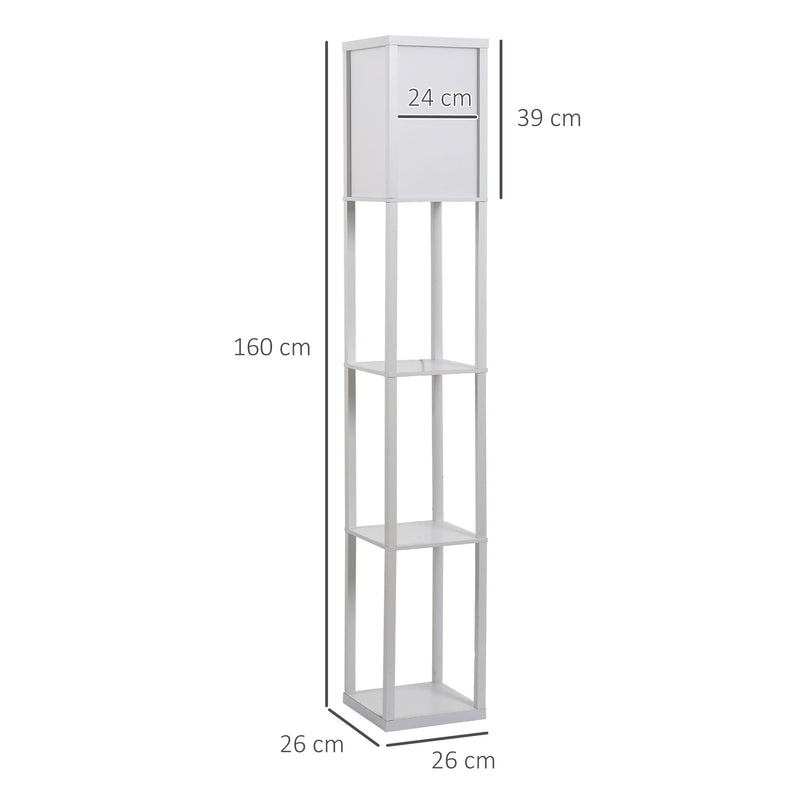 HOMCOM Floor Lamp Reading Lamp with 3-Tier Storage Shelf for Home Office White