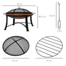 Outsunny Firepit Outdoor Patio Heater w/Spark Screen Cover, Log Grate, Poker