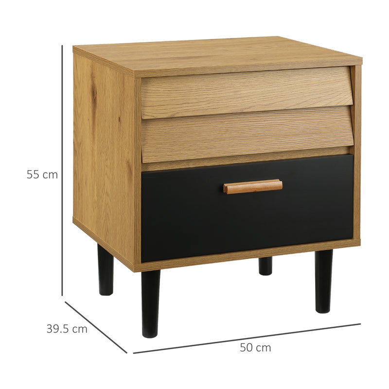 HOMCOM Bedside Table Cabinet Storage Chest w/ 2 Drawers Nordic Style Black