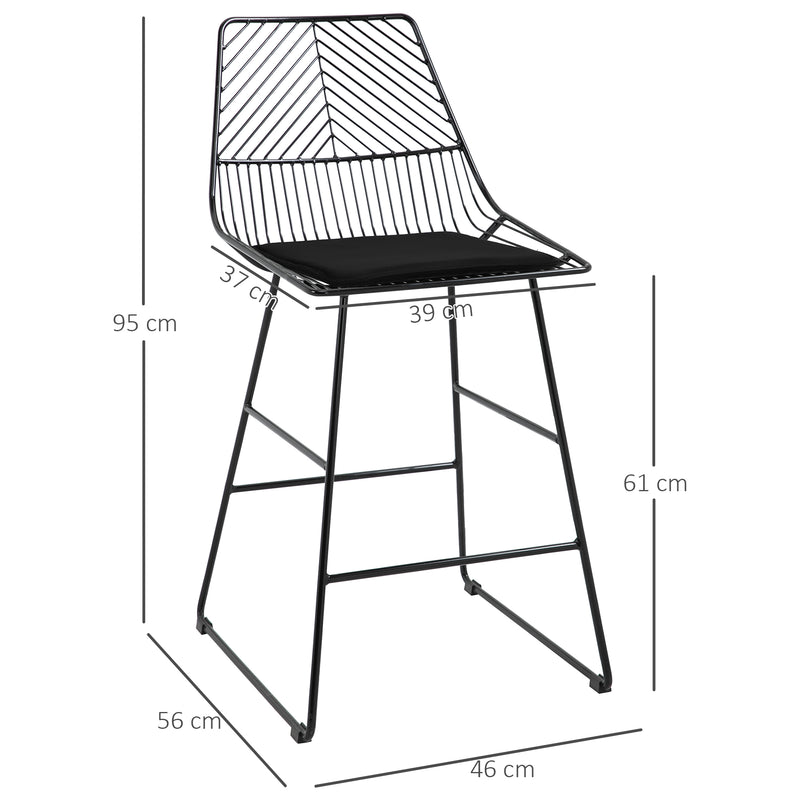 HOMCOM Modern Counter Height Bar Stools Set of 2 pcs Wire Metal Barstools