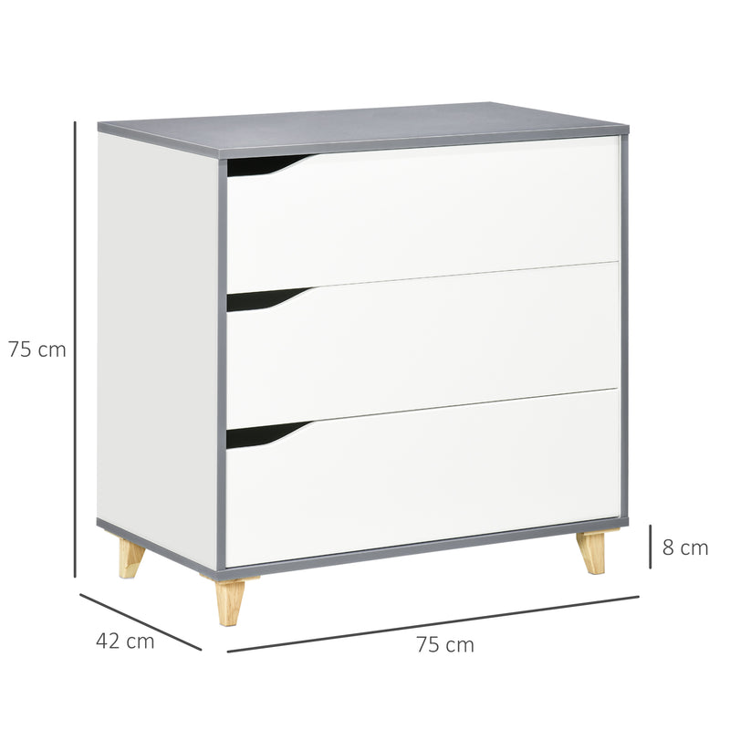 HOMCOM Chest of Drawers, 3 Drawer Unit Storage Organiser for Bedroom, White
