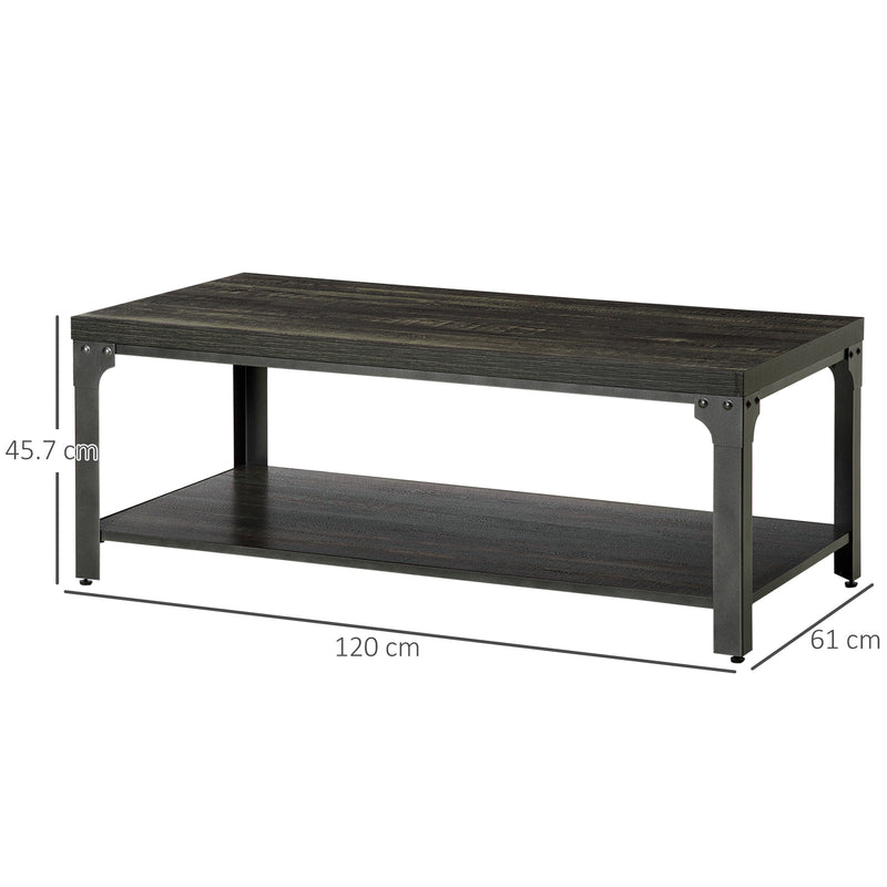 HOMCOM Rustic Coffee Table, 2-Tier Centre Table W/ Storage and Steel Frame