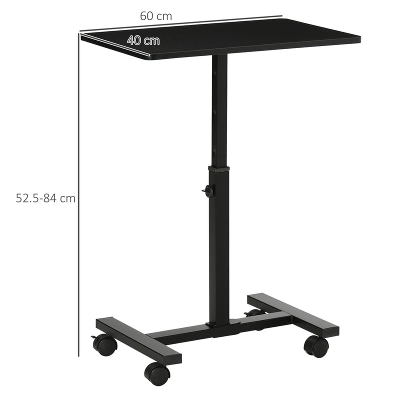HOMCOM Mobile Laptop Table, End Table with Wheels Height Adjustable, Black