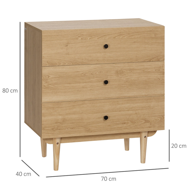 HOMCOM Chest of Drawers, 3 Drawer Unit Storage Cabinet for Bedroom, Natural
