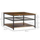 HOMCOM Industrial Coffee Table, Cocktail Table W/ Storage Shelves, Rustic Brown
