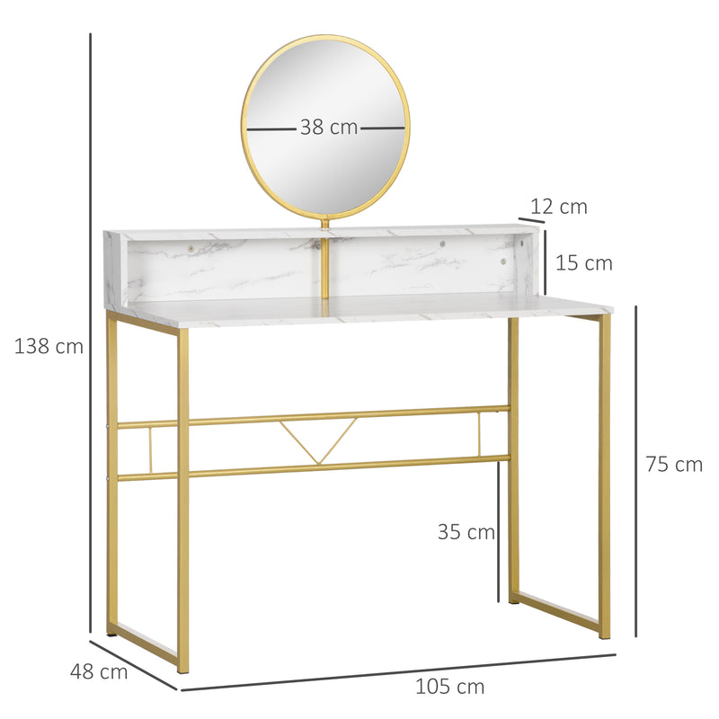 HOMCOM Dressing Table Vanity Makeup Desk W/ Faux Marble and Steel Frame White