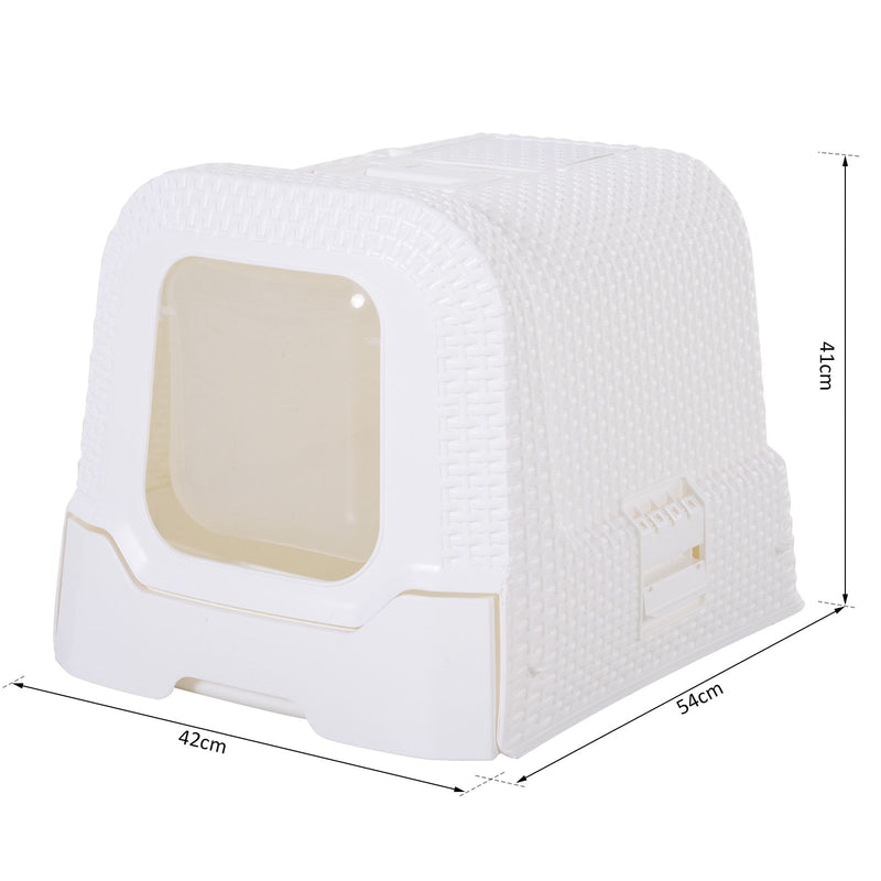 Pawhut Large Litter Box Self Cat Toilet Fully Enclosed Kitten Pan w/Scoop White