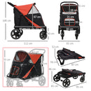 PawHut One-Click Foldable Pet Travel Stroller with Rain Cover for M L Dogs, Red