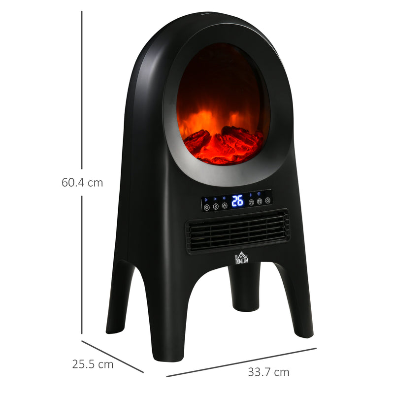 HOMCOM Freestanding Ceramic Space Heater w/ Flame Effect 3 Heat Settings, Black