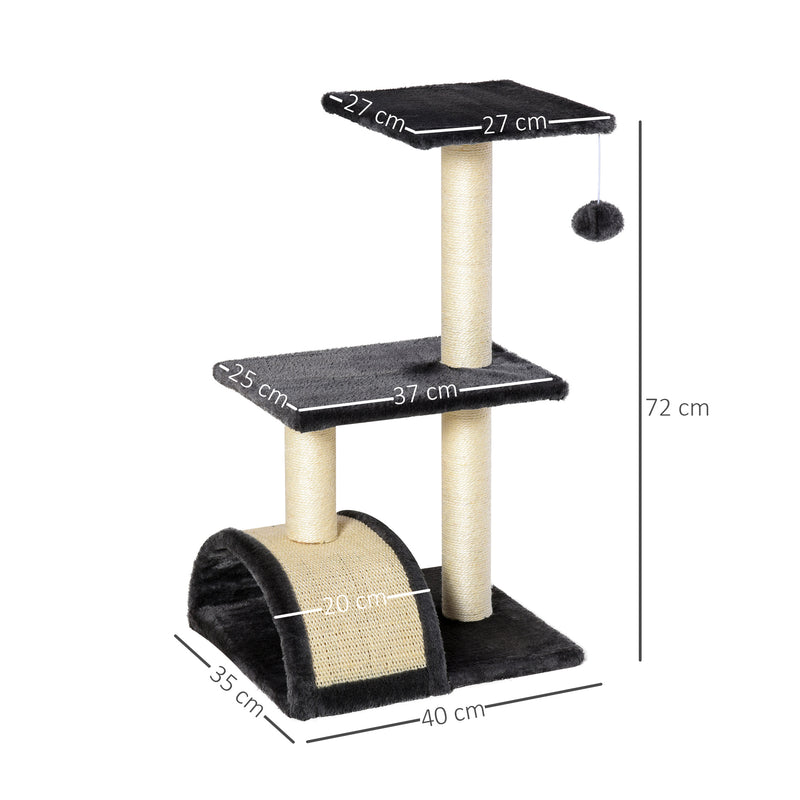 PawHut Cat Tree Activity Center w/ Scratching Posts Sisal Arc Hanging Ball Grey