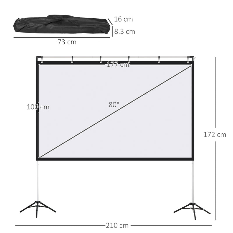HOMCOM Projector Screen 80 inch Portable 16:9 Projection Screen Indoor Outdoor