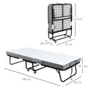 HOMCOM Folding Bed with 10cm Mattress, Portable Foldable Guest Bed with Wheels