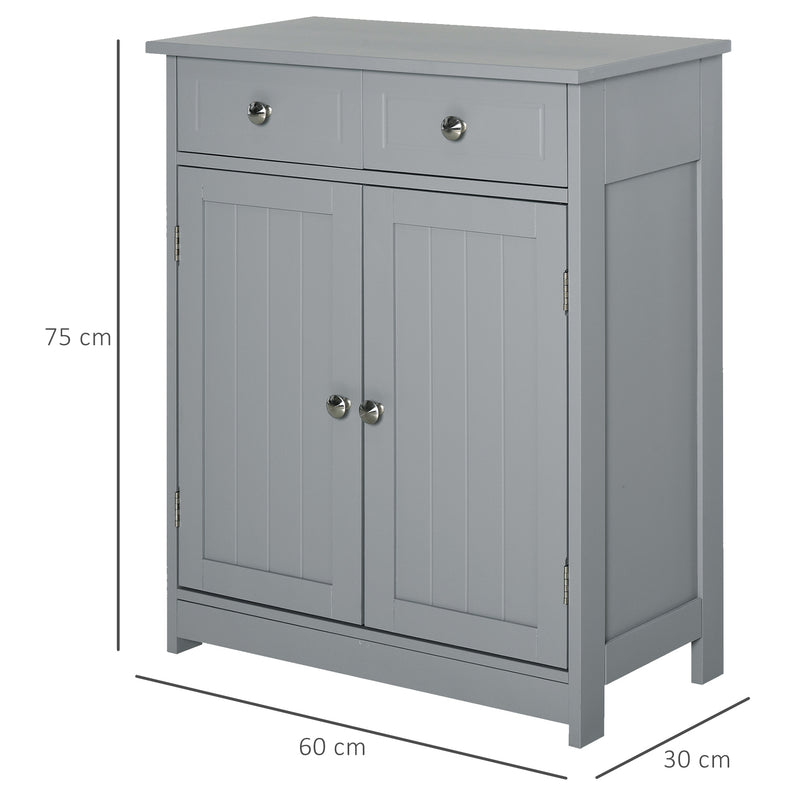 kleankin Bathroom Floor Storage Cabinet w/ 2 Drawers Door Cupboard Grey