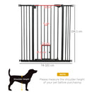 PawHut Extra Tall Dog Gate with Cat Door Auto Close for Stairs 74-101 cm Wide