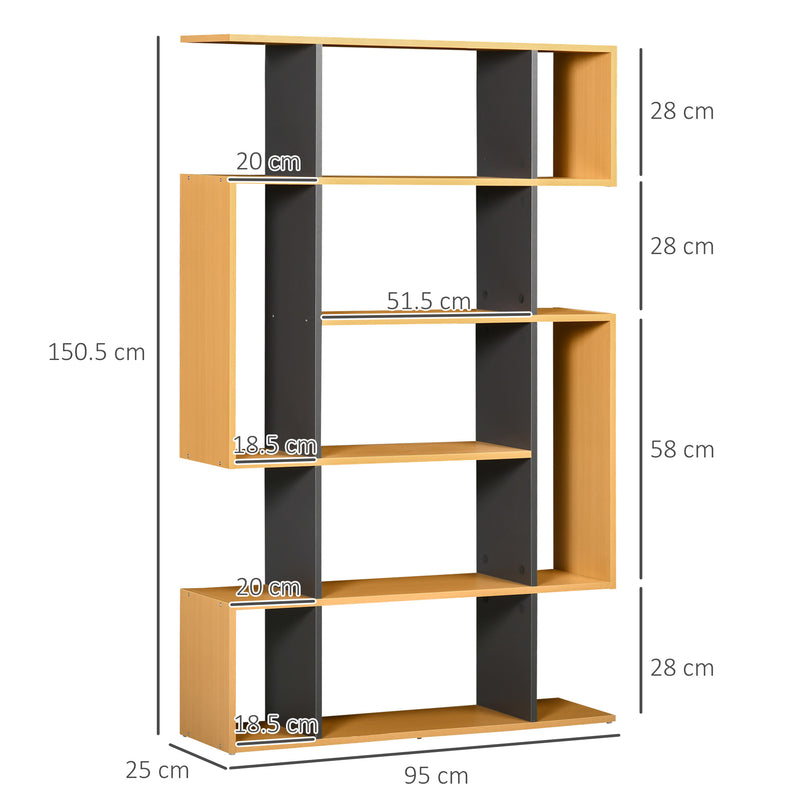 HOMCOM 5-Tier Bookshelf Freestanding Decorative Storage Shelves for Home Natural
