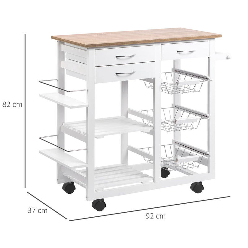 HOMCOM Kitchen Cart Trolley with Spice Racks, Baskets, Drawers for Dining Room