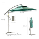 Outsunny 2.7m Cantilever Banana Parasol Outdoor Sun Shade w/ Crank, Green