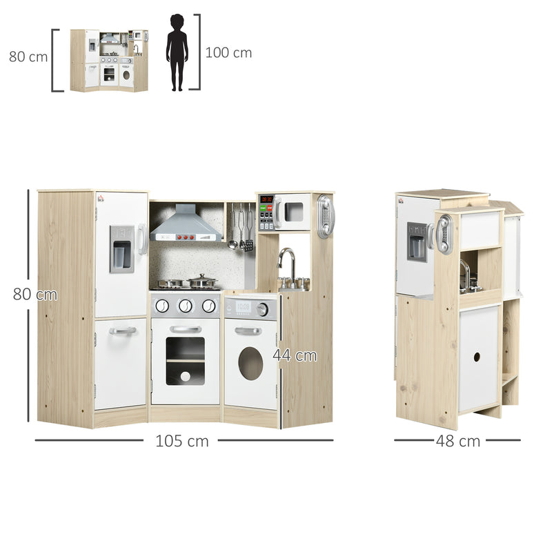 HOMCOM Corner Kids Kitchen w/ Sound Light, Phone, Microwave, Oven, Range Hood